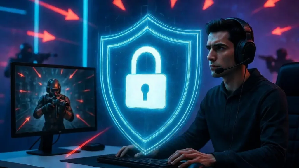 Best VPN for Gaming 2026 - Gamer protected by VPN shield