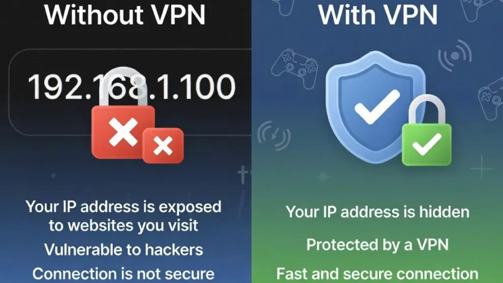 Comparison: Internet connection without VPN vs with VPN protection