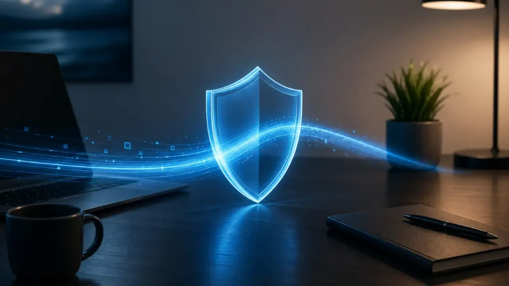 secure internet connection concept showing VPN protection with data flow